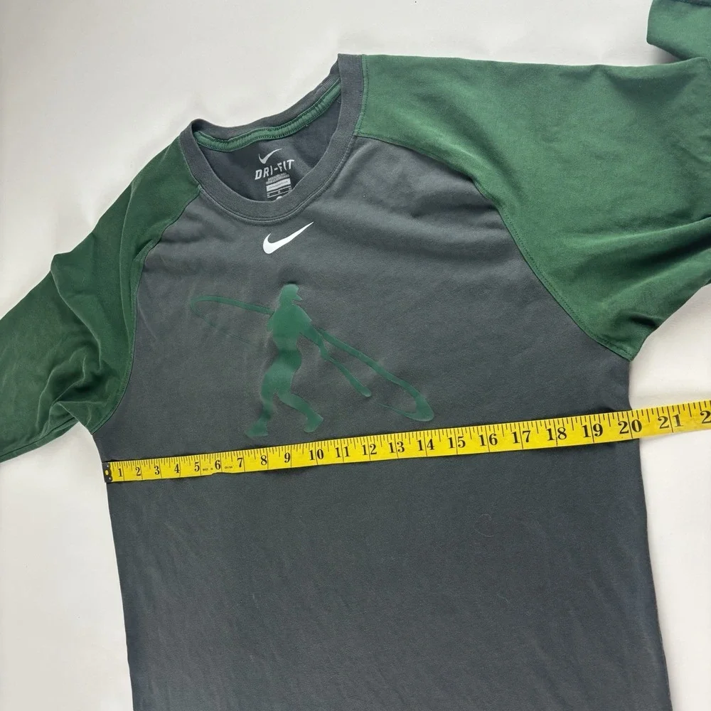 NIKE‎ Shirt Men's M Dri-Fit Baseball Bat Swing Raglan Half Sleeve Black Gray Med
